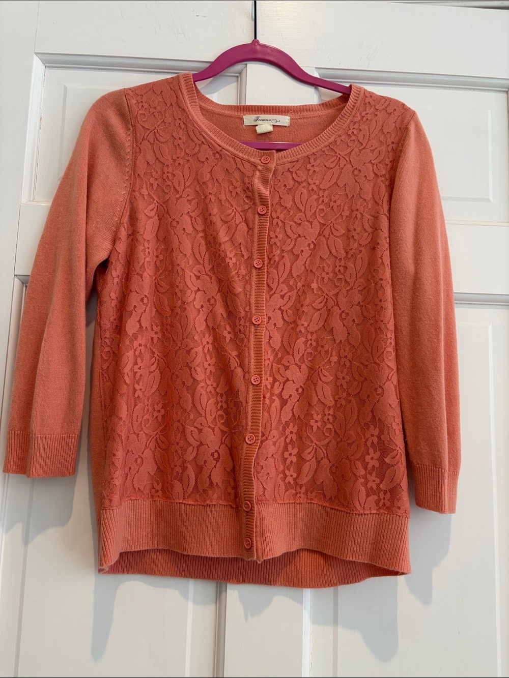 Forever 21 Coral Lace Front Cardigan